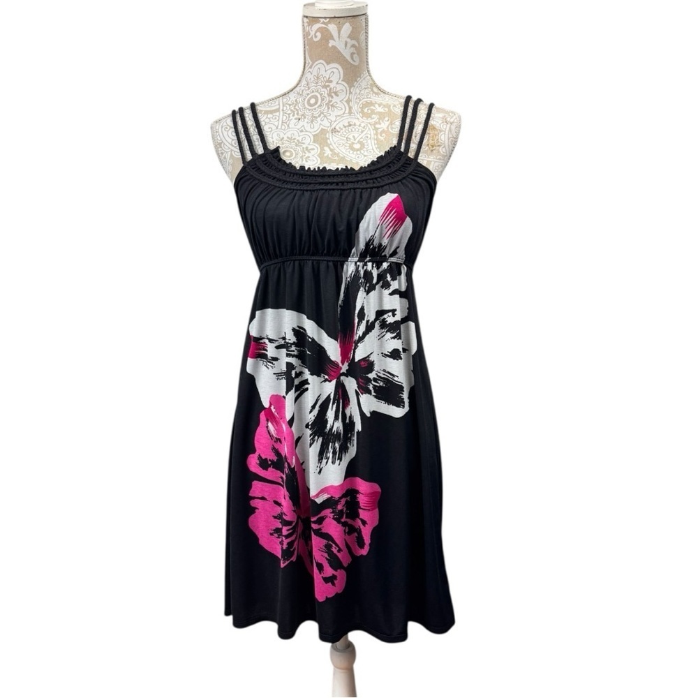 Vintage Y2K Moa Moa Size Medium Babydoll Mini Butterfly Dress Strappy Tropical